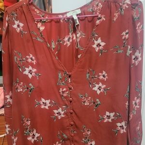 Joie Rust Floral V-Neck Button Blouse